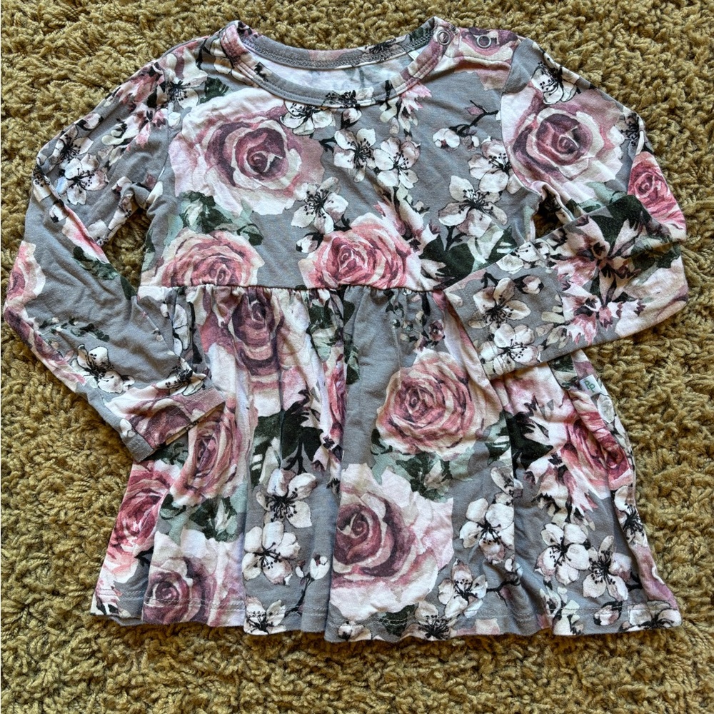 Posh Peanut Pink and Gray Floral Long Sleeve Top
